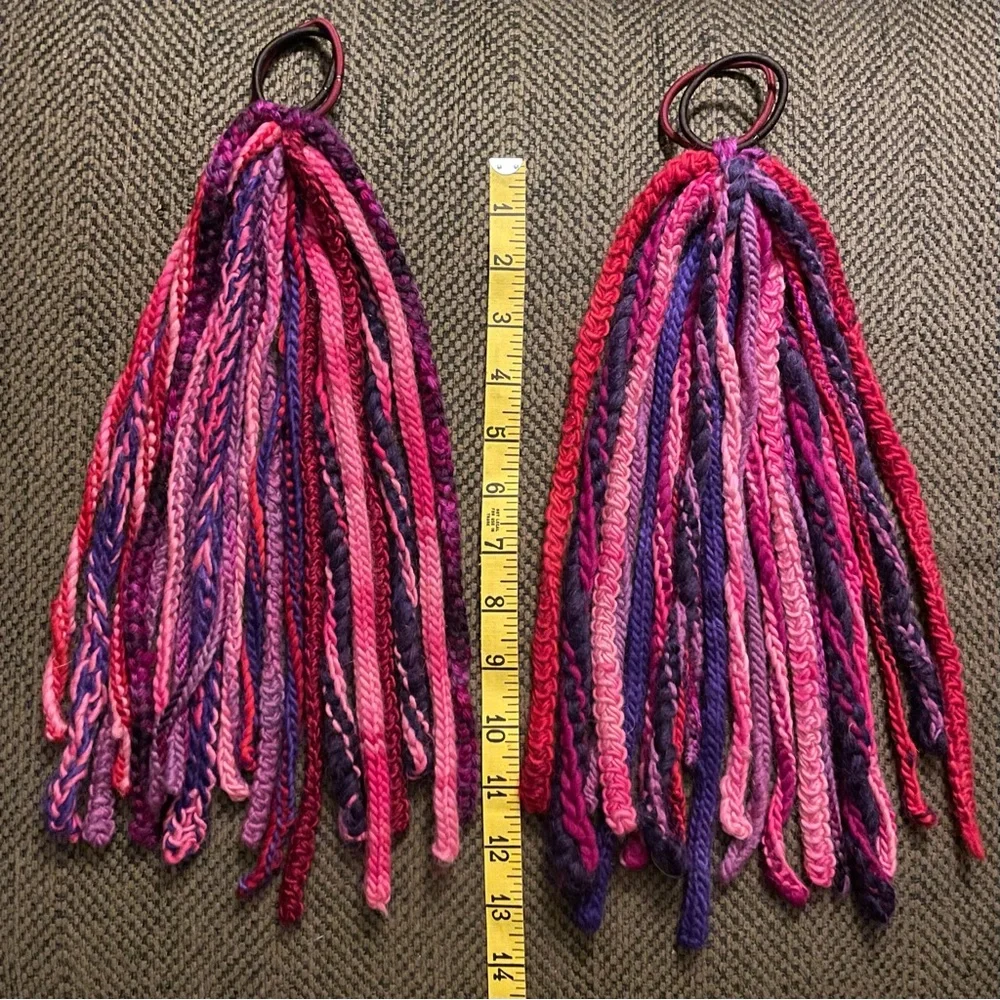 TWO Hair Falls Ponytails, Pink / Purple / Red, Wool